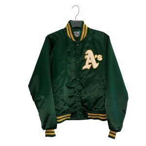 VINTAGE CHALK LINE Oakland A’s Athletics Satin Bomber Jacket Green Snap Large